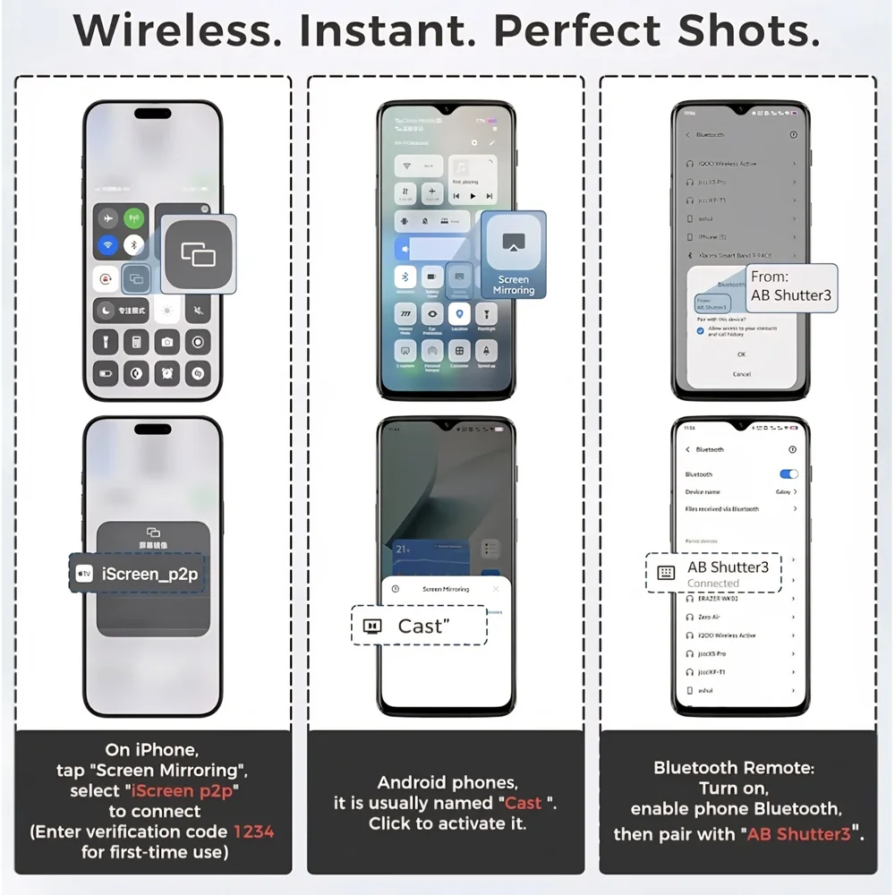 Wireless Selfie Monitor Screen for iPhone & Android，1800mAh with Bluetooth